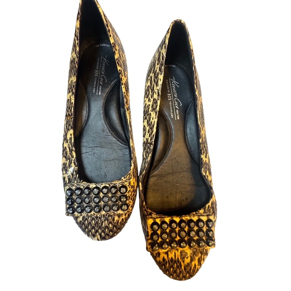 Kenneth Cole Snake Print Studded Ballet Flats Pointed Toe Shoes - Picture 1 of 4